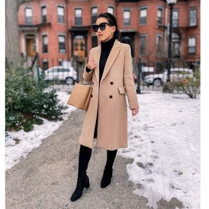 MANGO Classic Wool Double Breasted Camel Coat